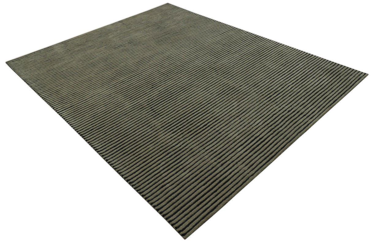 Modern Stripes Design Black And Brown Hand Tufted Custom Made Wool Area Rug