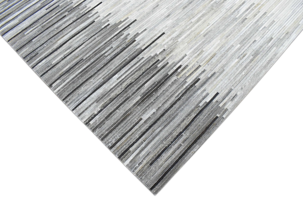 Modern Stripes Gray and Silver Handmade Leather Area Rug