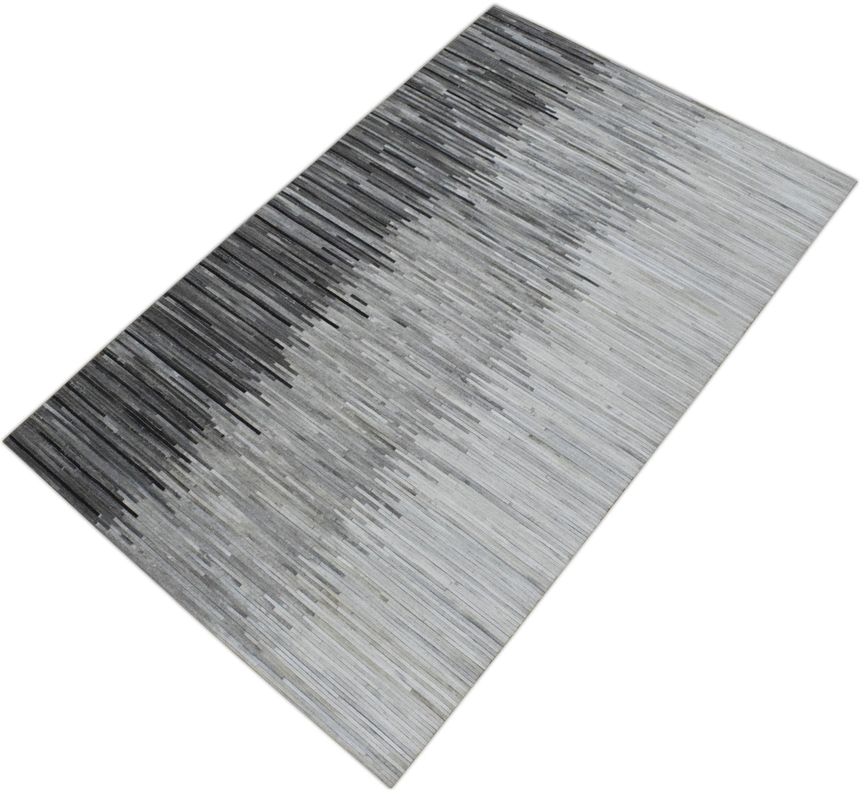 Modern Stripes Gray and Silver Handmade Leather Area Rug