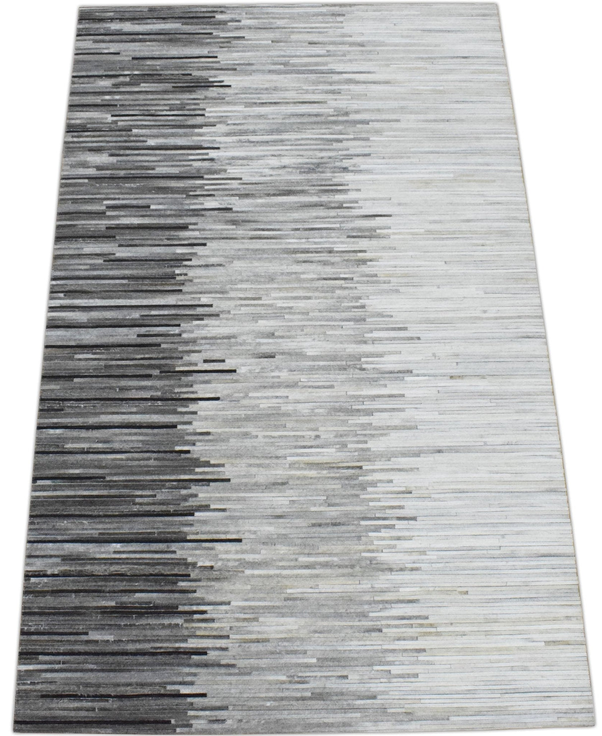 Modern Stripes Gray and Silver Handmade Leather Area Rug