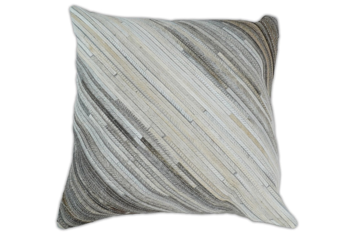 Modern Stripes Ivory and Gray Genuine Leather Accent Pillow, Cushion | PL17-All Products-Parc Decor