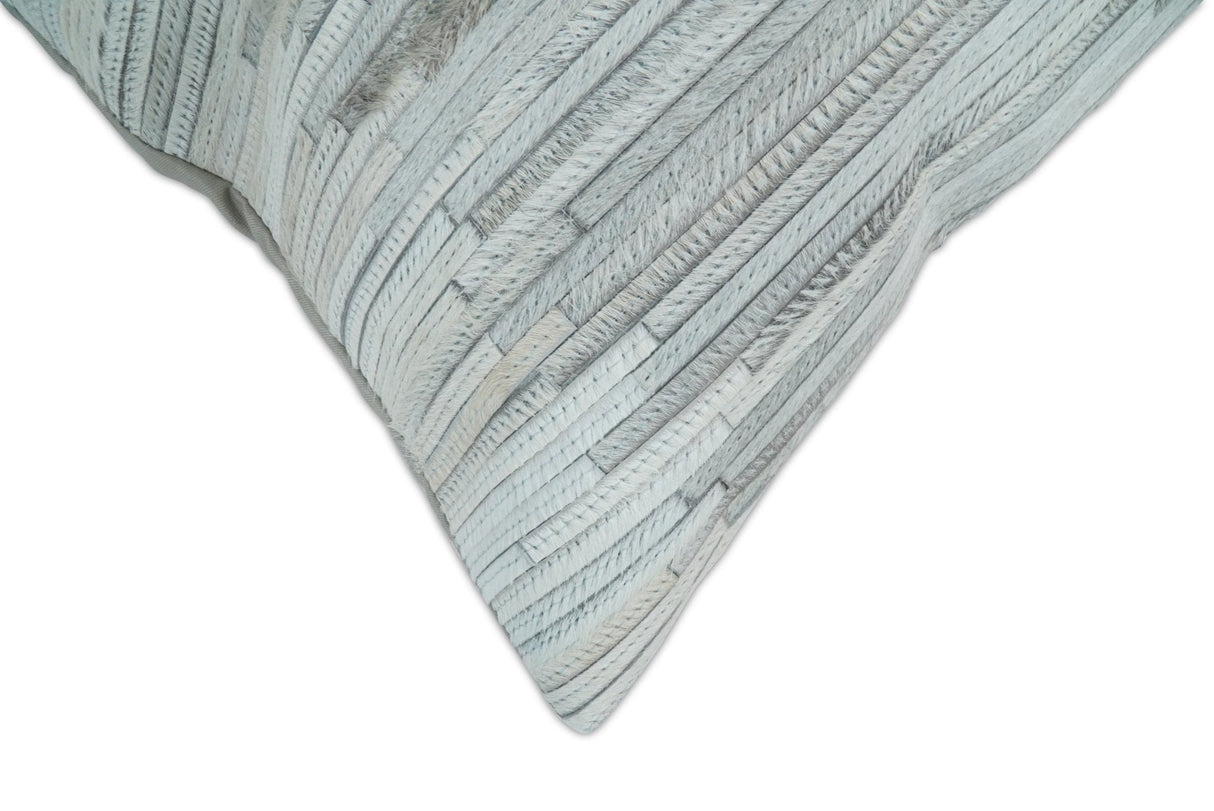 Modern Stripes Ivory and Gray Genuine leather Pillow with Insert, Cushion | PL16-All Products-Parc Decor