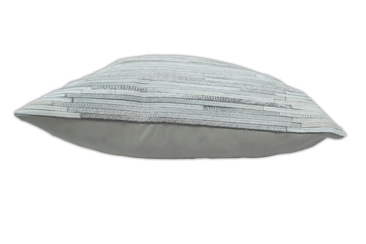 Modern Stripes Ivory and Gray Genuine leather Pillow with Insert, Cushion | PL16-All Products-Parc Decor