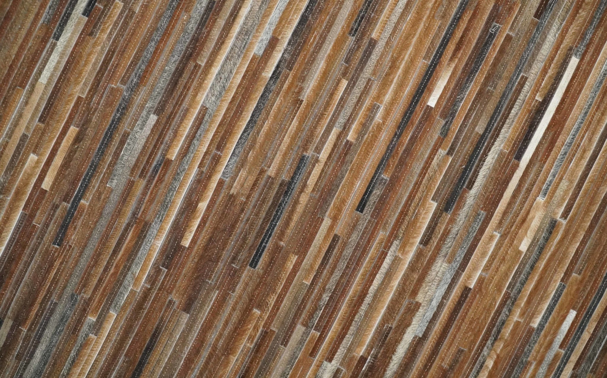 Modern Stripes Leather Striped Tan Brown and Ivory Leather Multi Size Area Rug