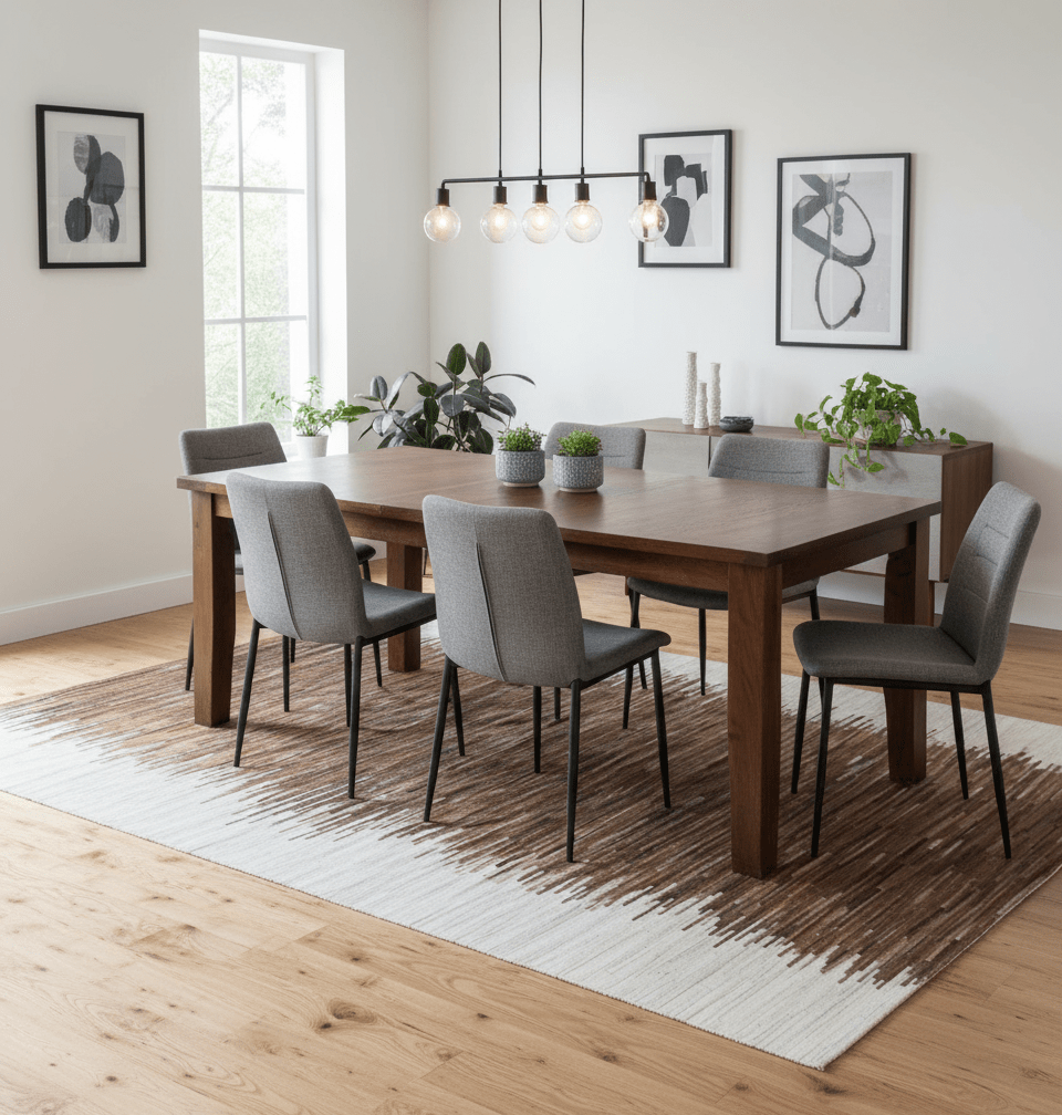 Modern Stripes Leather Striped Tan Brown and Ivory Leather Multi Size Area Rug