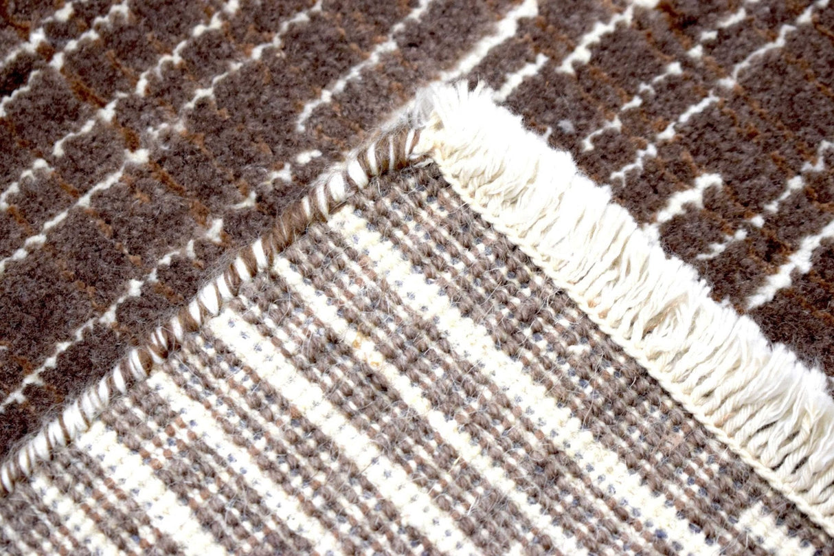 Modern Stripes Pattern Brown Hand Knotted Wool 2x3 Area Rug