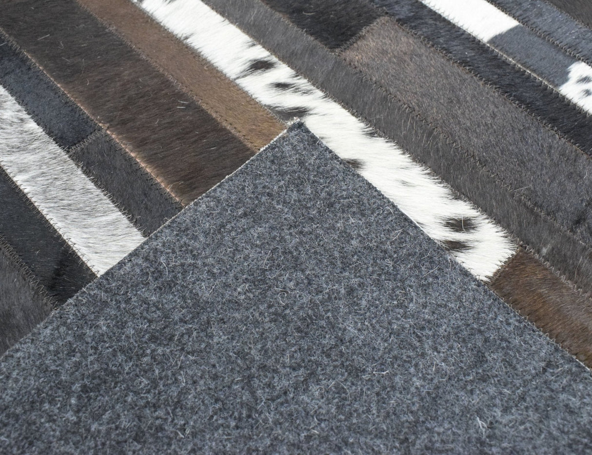 Modern Stripes Pattern Handwoven Brown And Black Leather Area Rug