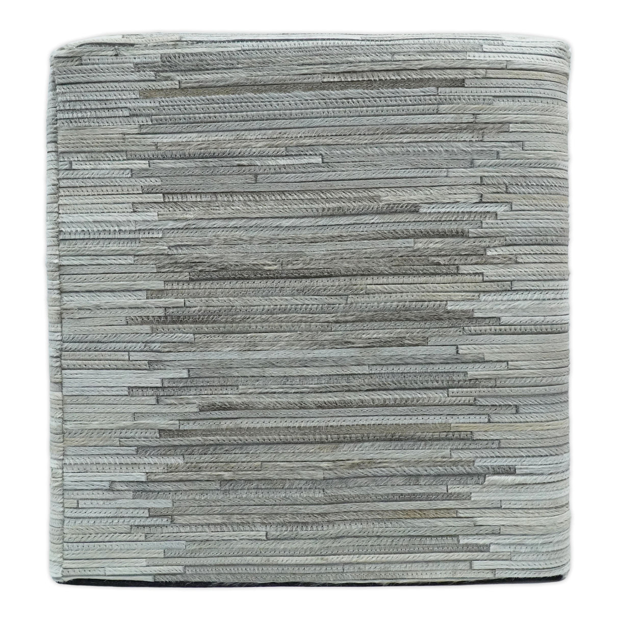 Modern Stripes Pattern Silver and Gray Leather Pouf