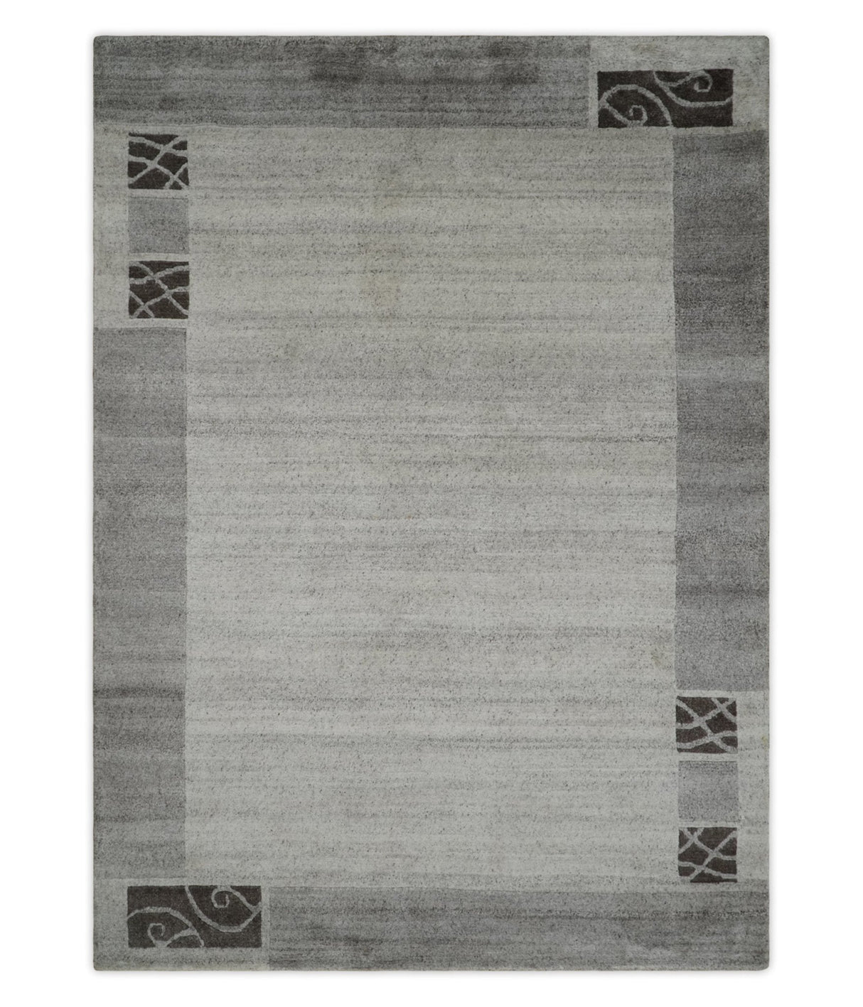 Modern Style 4.7x6.5 Brown and Silver Wool Hand Woven Area Rug