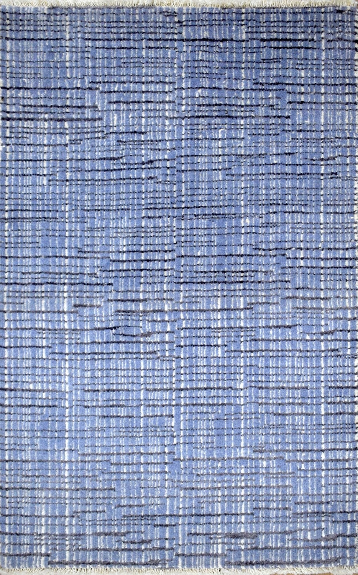 Modern Style Blue and Ivory Hand Knotted Wool 2x3 Area Rug