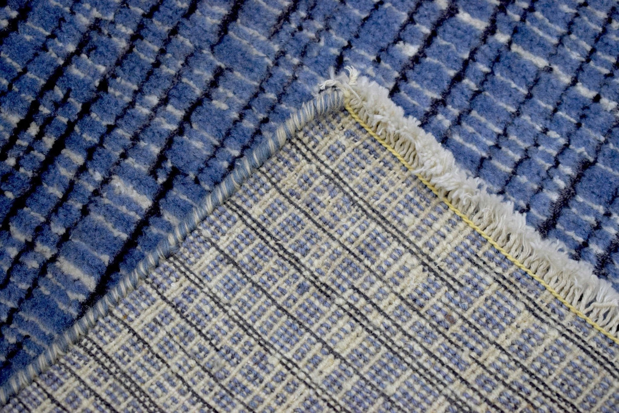 Modern Style Blue and Ivory Hand Knotted Wool 2x3 Area Rug