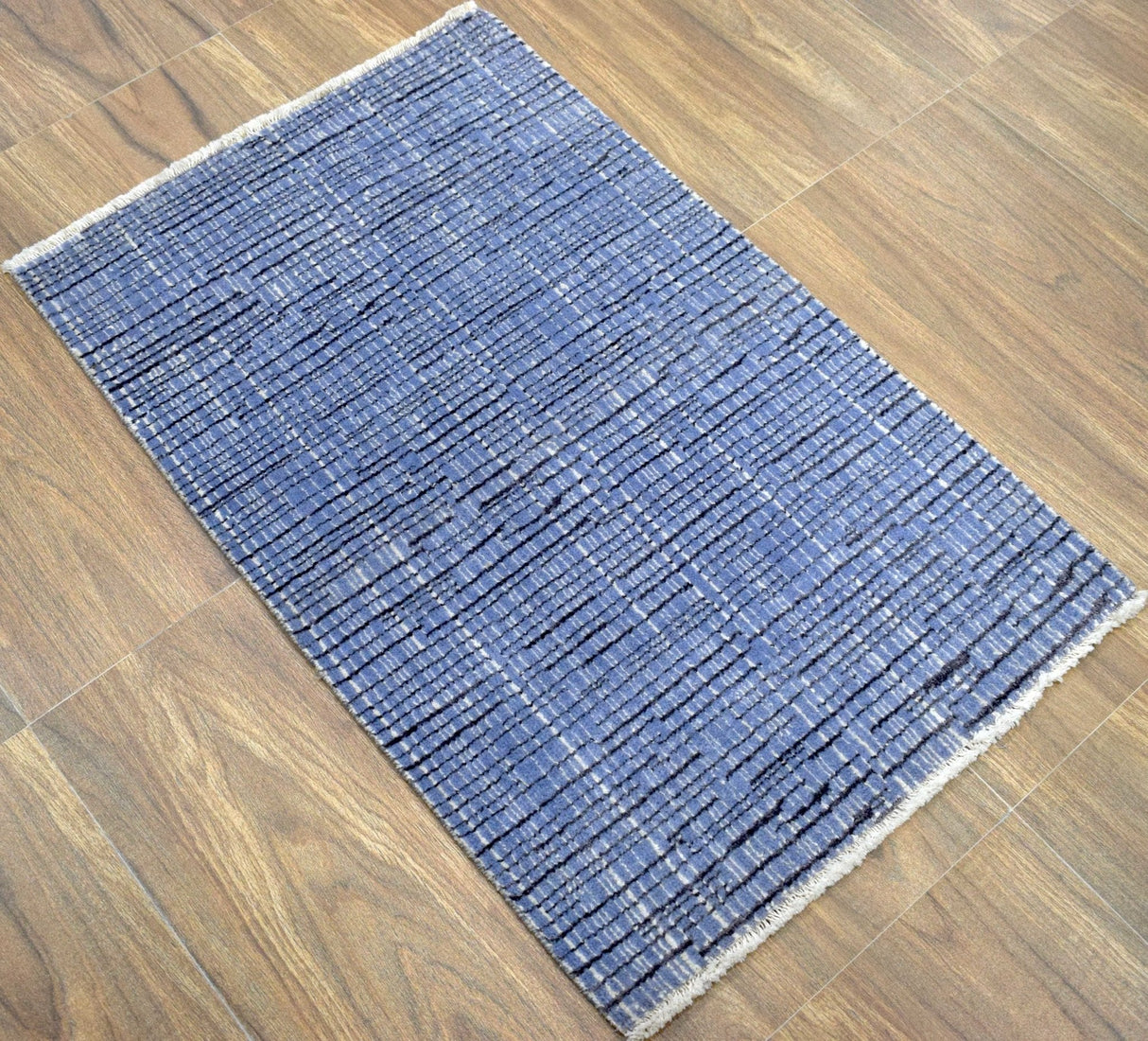 Modern Style Blue and Ivory Hand Knotted Wool 2x3 Area Rug