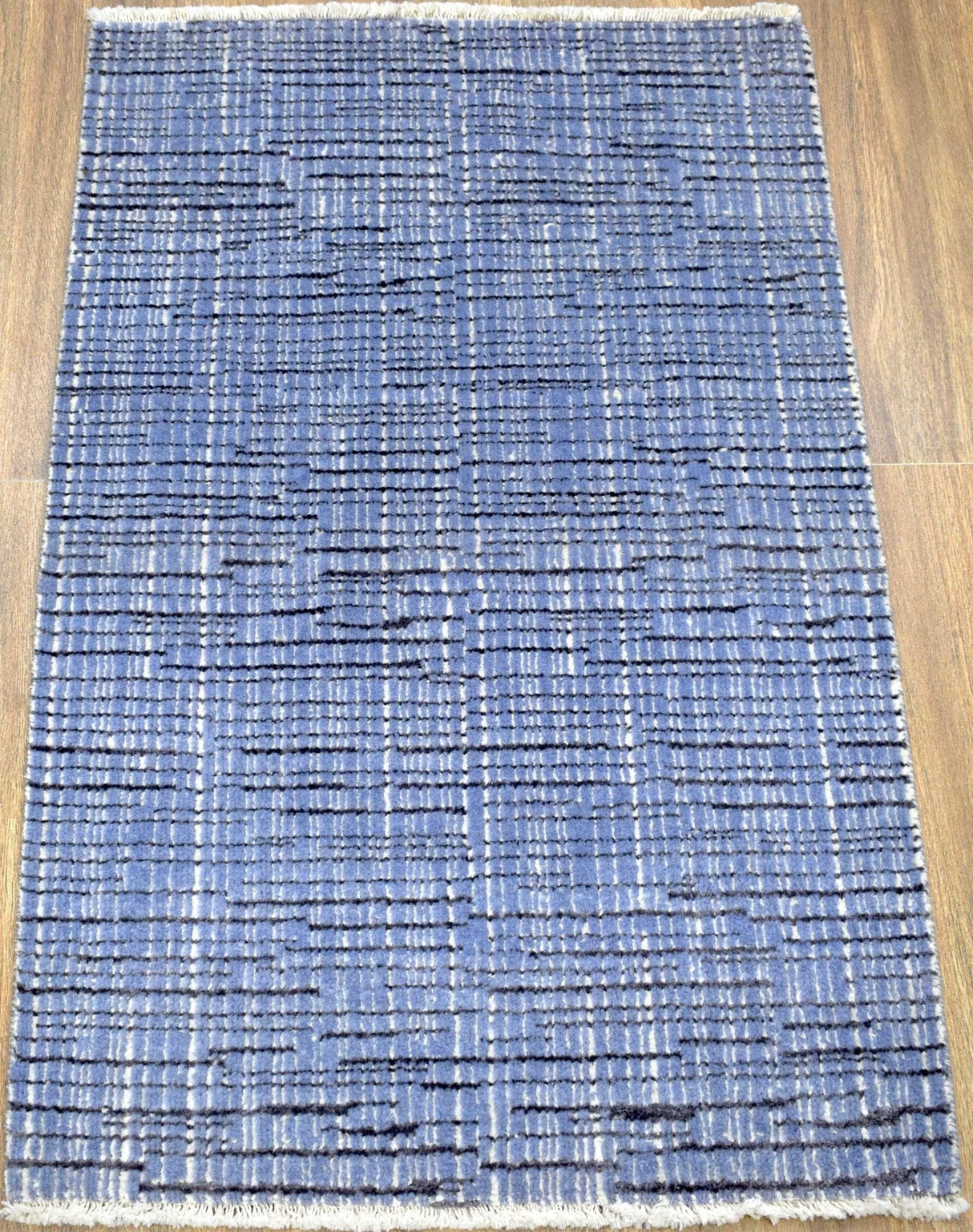 Modern Style Blue and Ivory Hand Knotted Wool 2x3 Area Rug