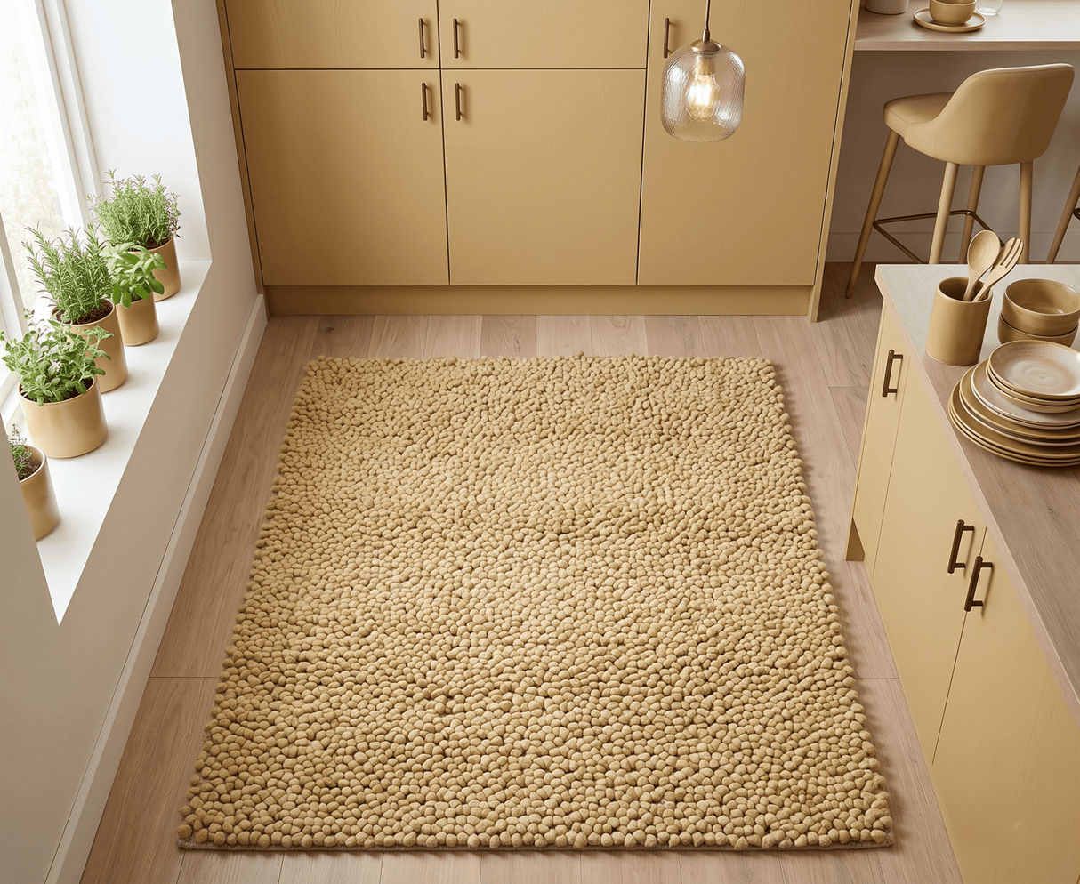 Modern Style Gold Handmade Wool 3x3 Area Rug