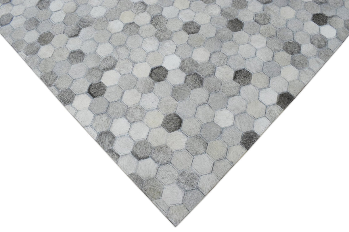 Modern Style Handmade Genuine Leather Silver Area Rug