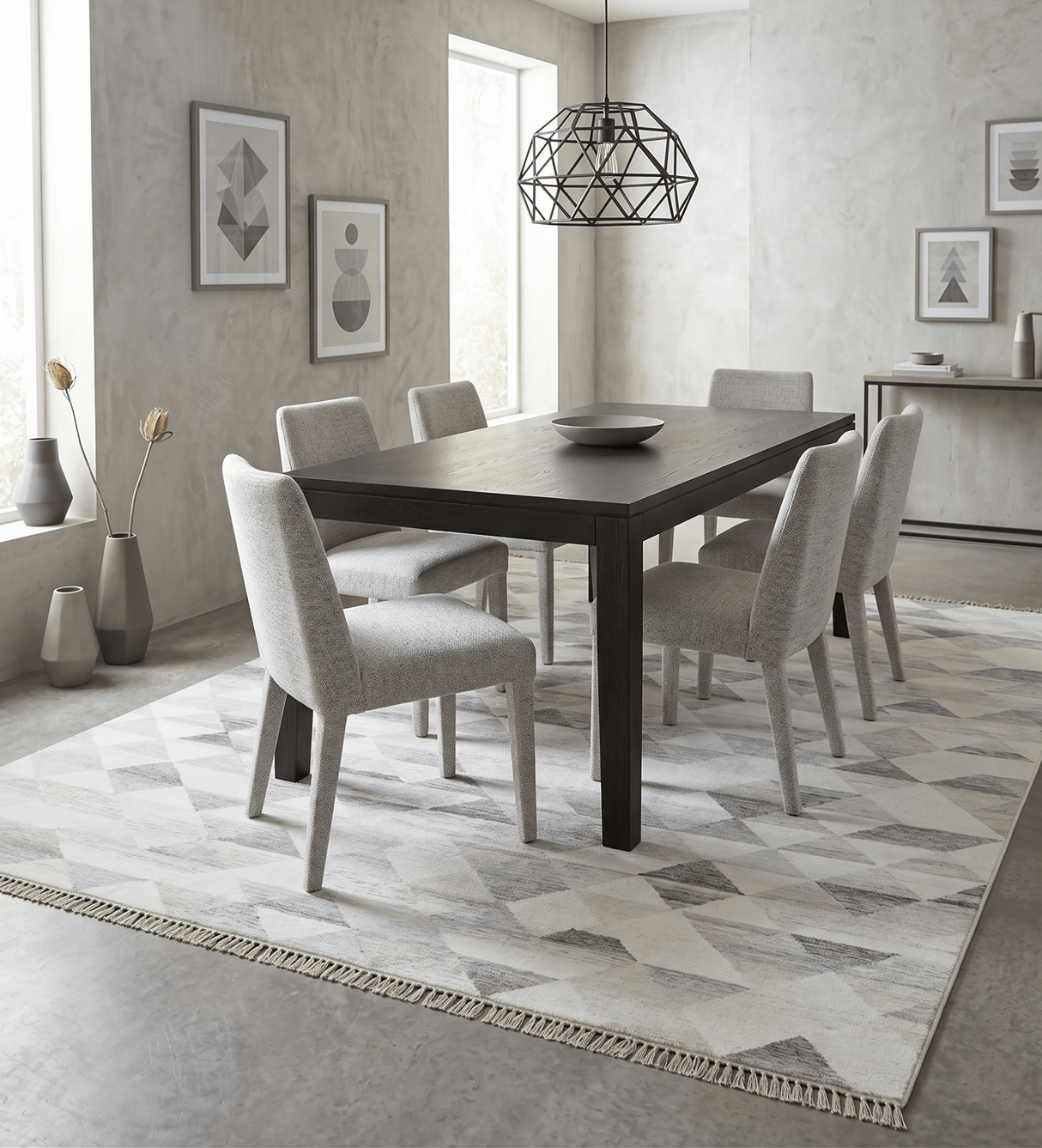 Modern Style Ivory and Gray Kilim Fine Wool Blend Rug