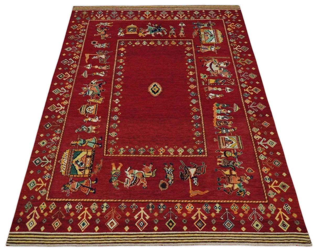 Modern Style Maroon 5x7 Wool Hand Knotted Antique Rug