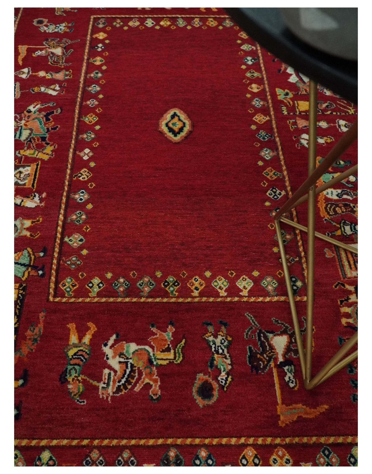 Modern Style Maroon 5x7 Wool Hand Knotted Antique Rug