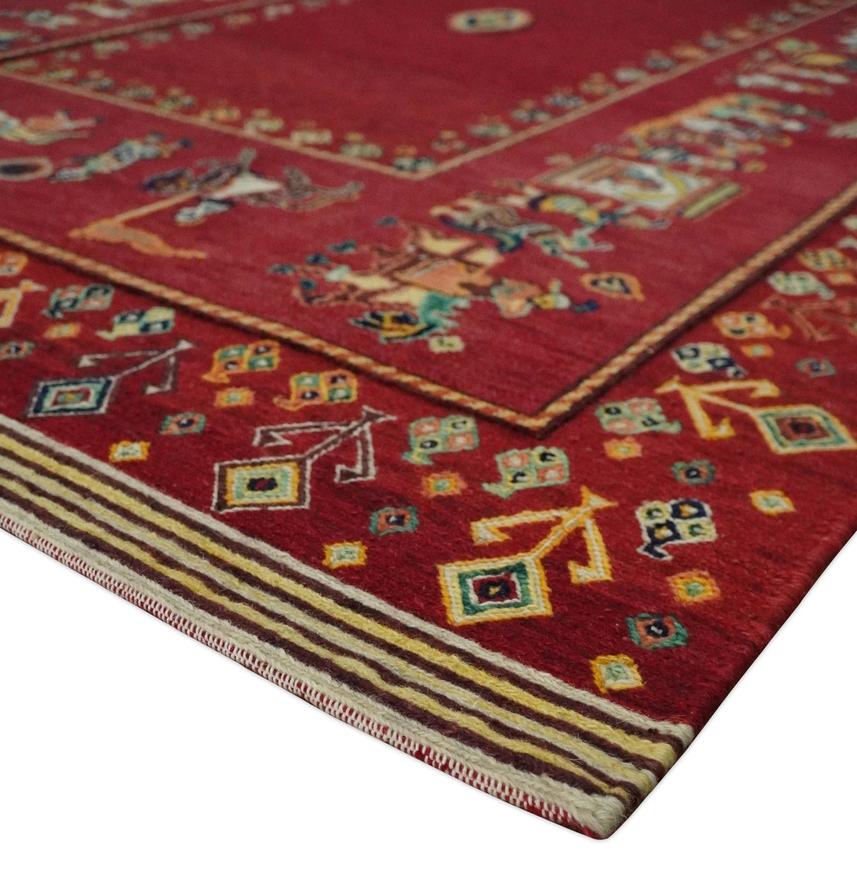 Modern Style Maroon 5x7 Wool Hand Knotted Antique Rug