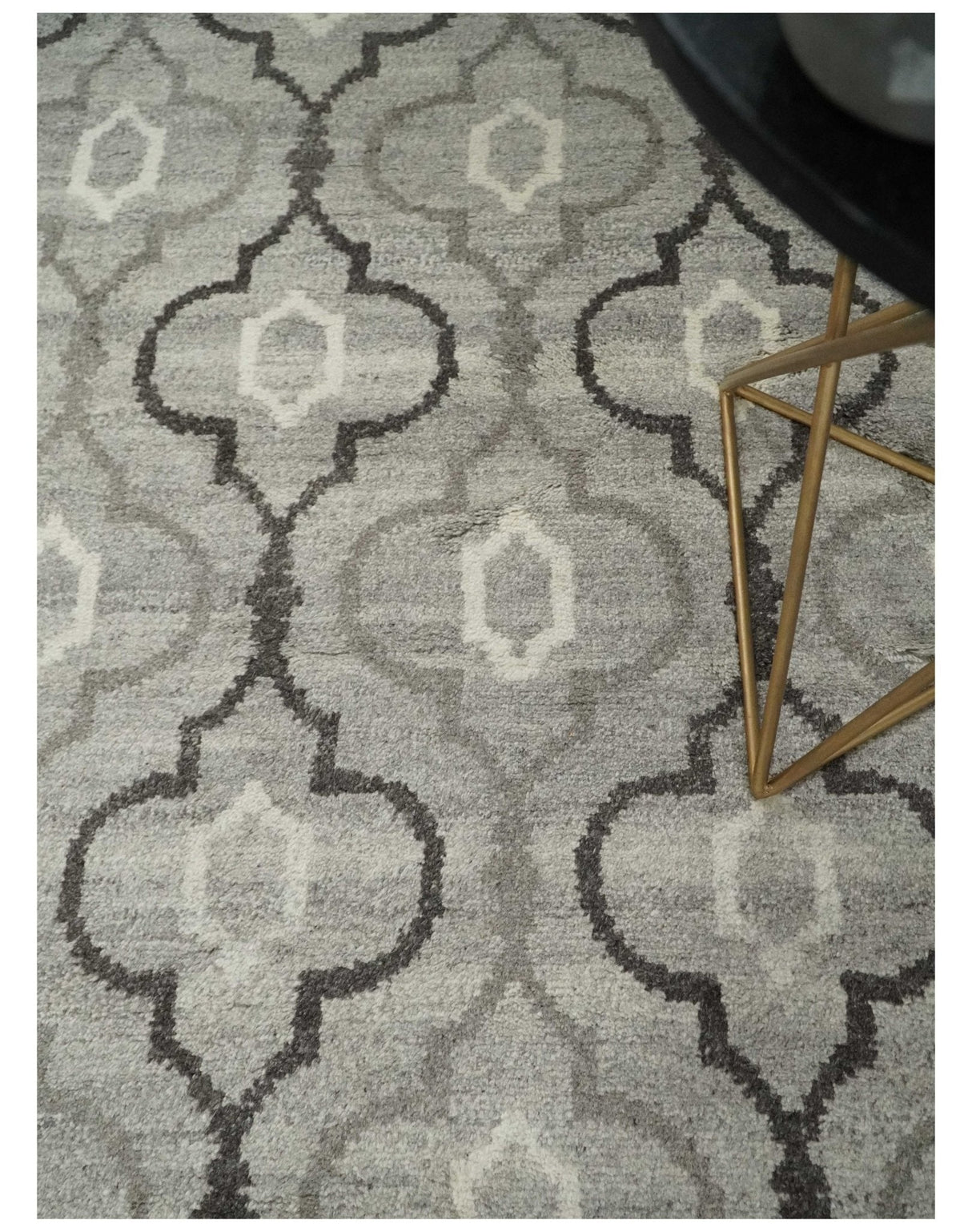 Modern Trellis Channel 6x8 Silver and Brown Natural Wool Hand Woven Rug