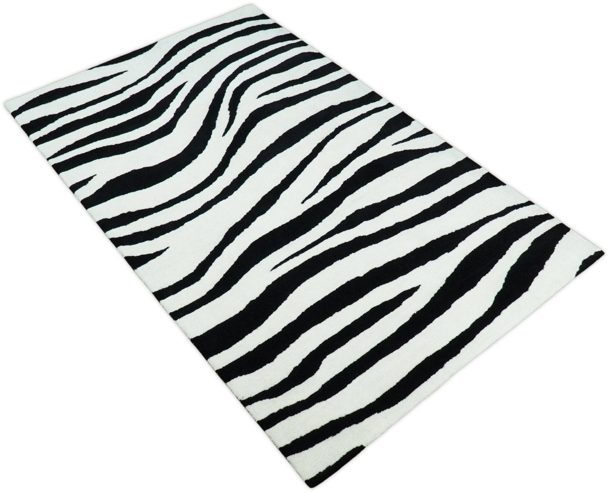 Modern Zebra Hand Tufted Black and White Wool Area Rug