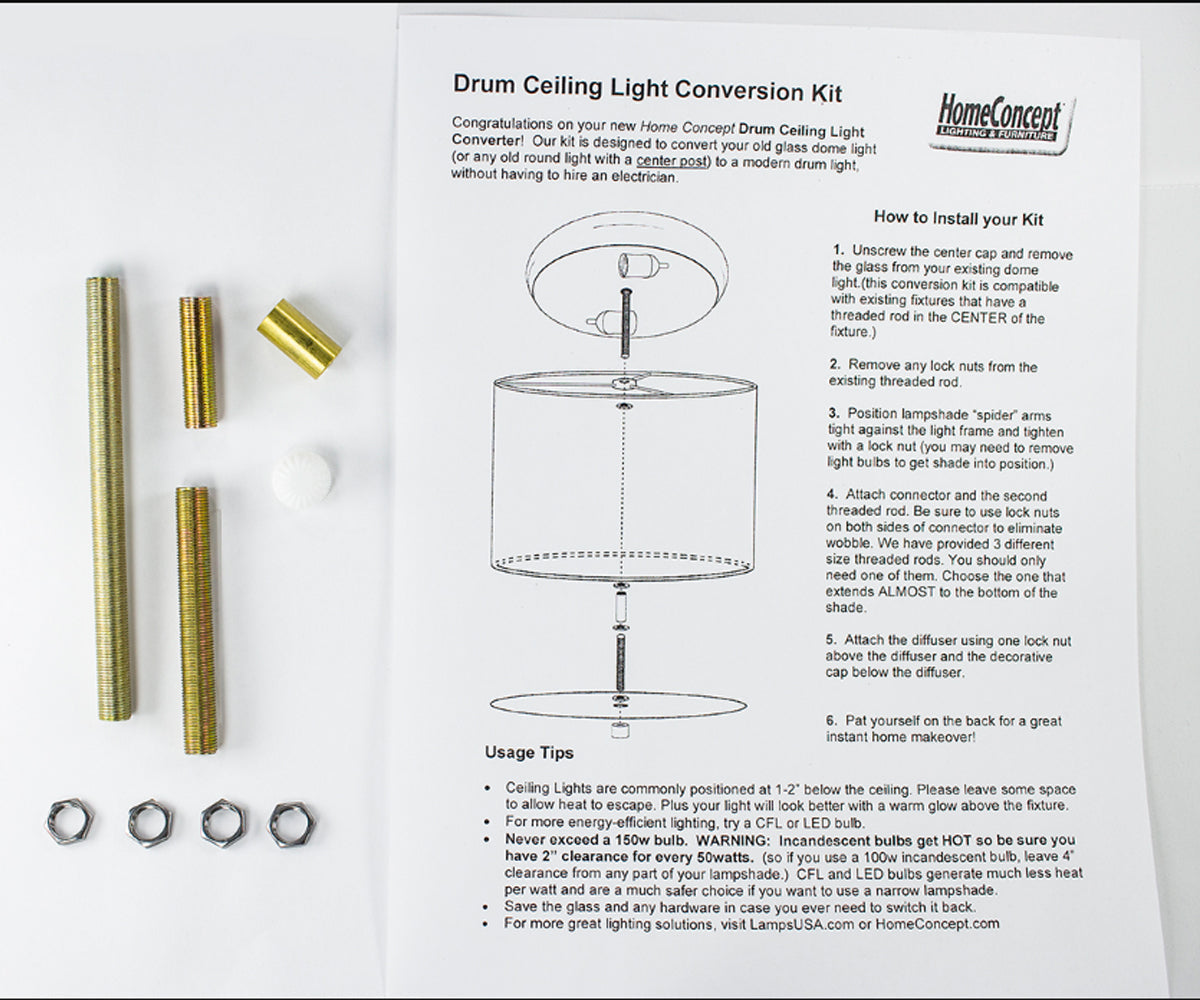 Moderne Flush Mount Conversion Kit 18"w White Linen Shallow Drum Lampshade