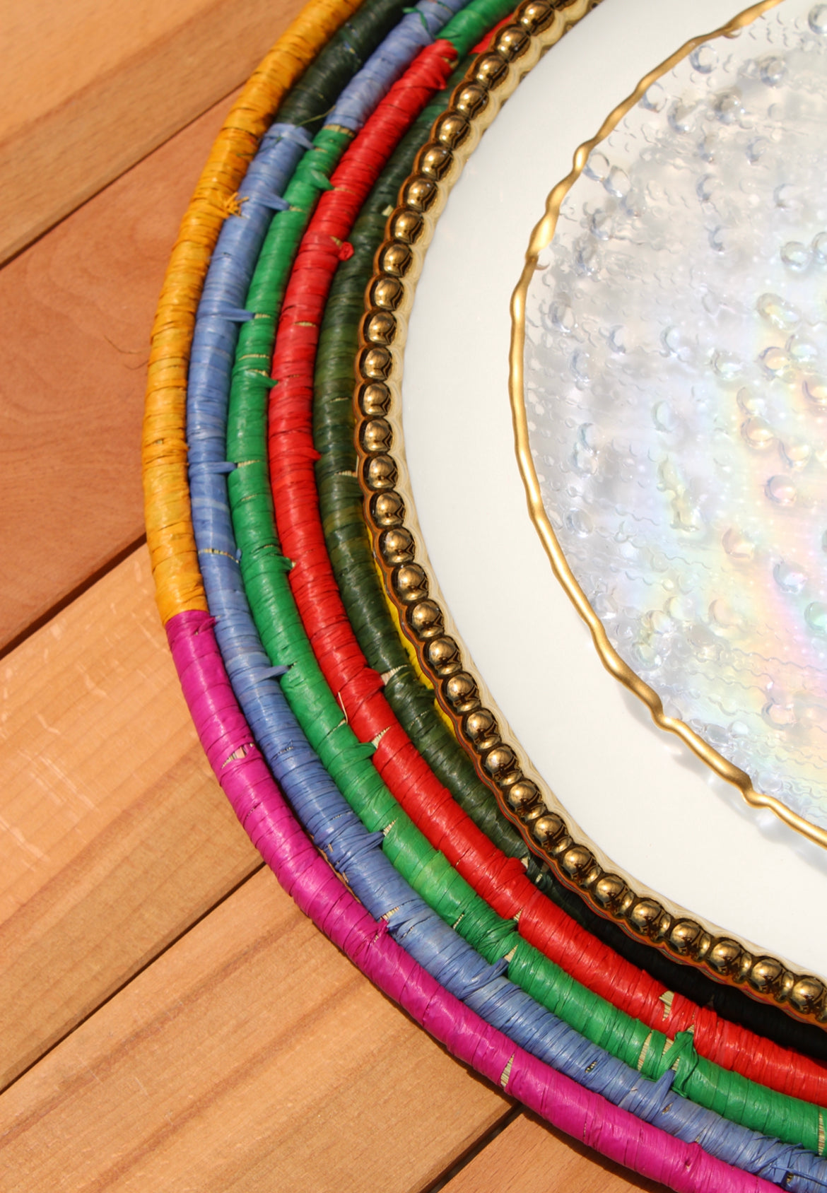 Morocco Placemat, colorful raffia Woven tabletop-Placemats-Parc Decor