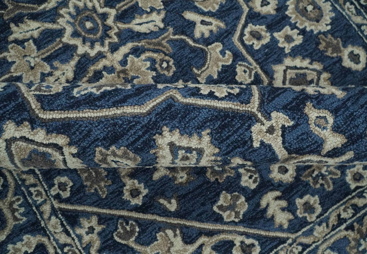 Multi Size Hand Tufted Blue and Beige Traditional Medallion 8x10, 9x12 Antique Style Rug, Kids, Living Room and Bedroom Rug | TRD6441