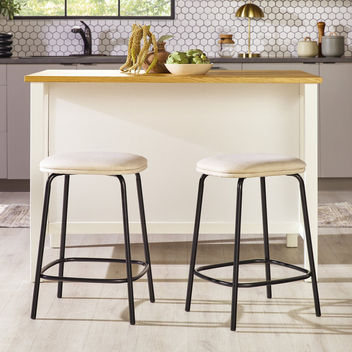 Mutt Simple Counter Stool with Upholstered Seat, Set of 2-Dining / Kitchen-Parc Decor