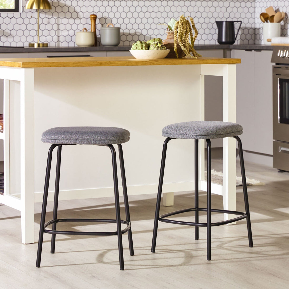 Mutt Simple Counter Stool with Upholstered Seat, Set of 2-Dining / Kitchen-Parc Decor