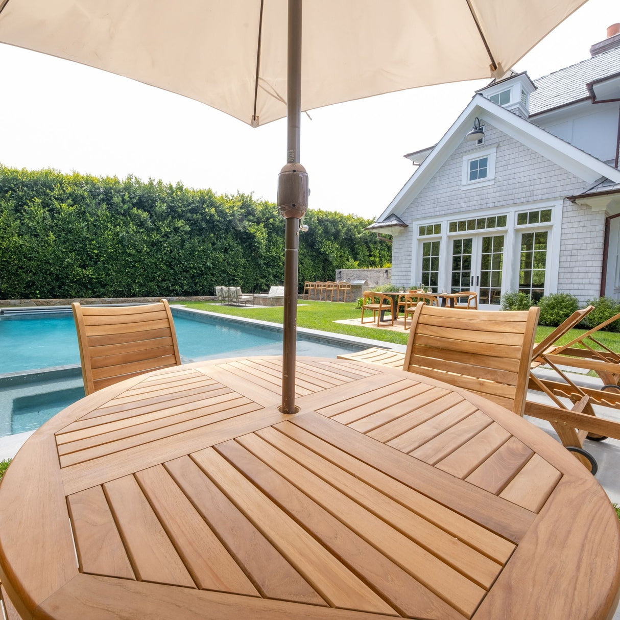 Naples Natural Teak Outdoor Foldable Round Dining Table-Dining Table-Parc Decor