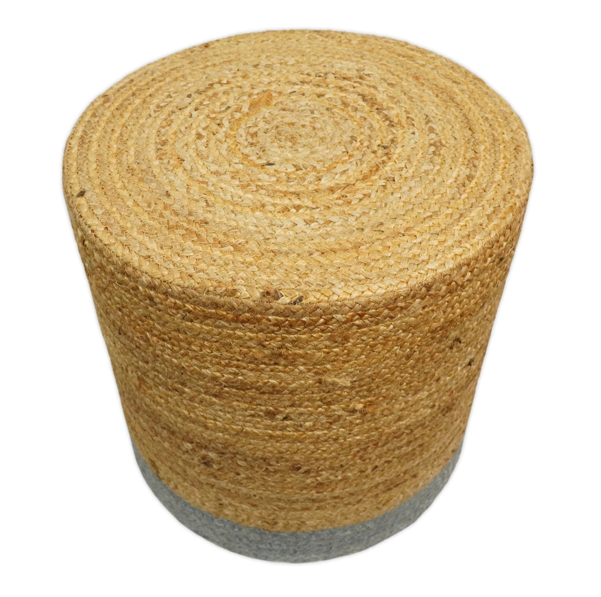 Natural Brown and Blue Jute Round Cylindrical Pouf