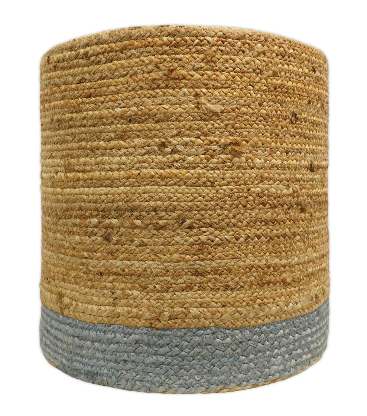 Natural Brown and Blue Jute Round Cylindrical Pouf