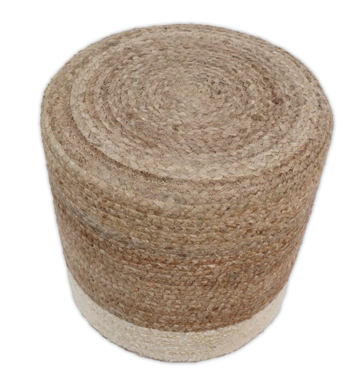 Natural Brown and White Jute Round Pouf, Hand Braided boho Pouf Ottoman Footstool, Side table, Seat , Foot Rest, Living Room, Bedroom | JP7-Pouf-Parc Decor