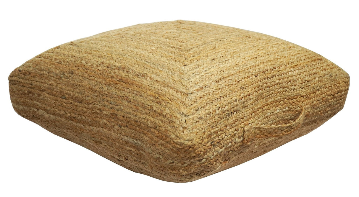 Natural Brown Jute Square Pouf, Hand Braided boho Pouf Ottoman Footstool, Side table, Floor Pillow, Foot Rest, Living Room, Bedroom | JP4-Pouf-Parc Decor
