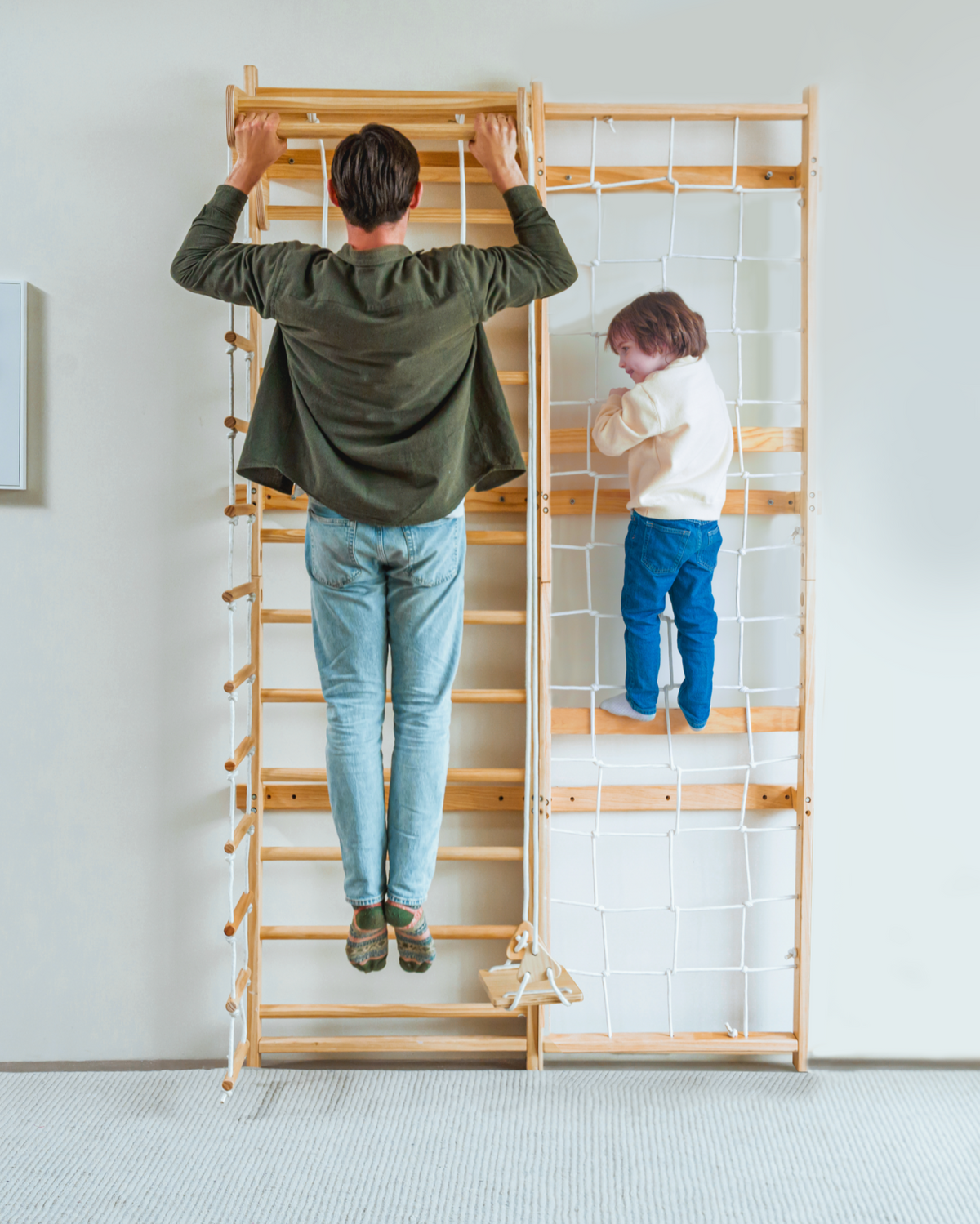 Neem 79" | Swedish Ladder & Rope Wall, Indoor Wooden Climber for Kids