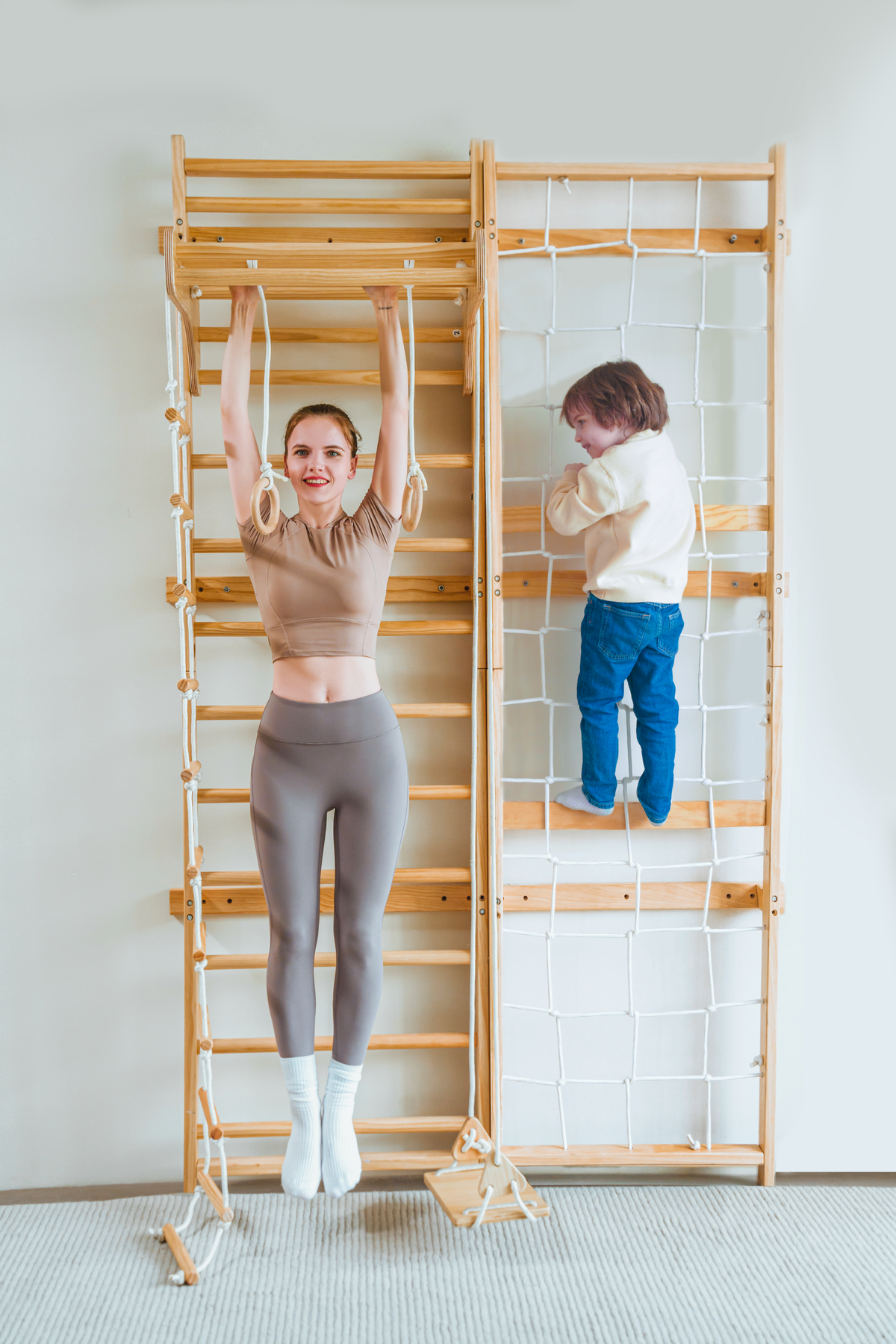 Neem 79" | Swedish Ladder & Rope Wall, Indoor Wooden Climber for Kids