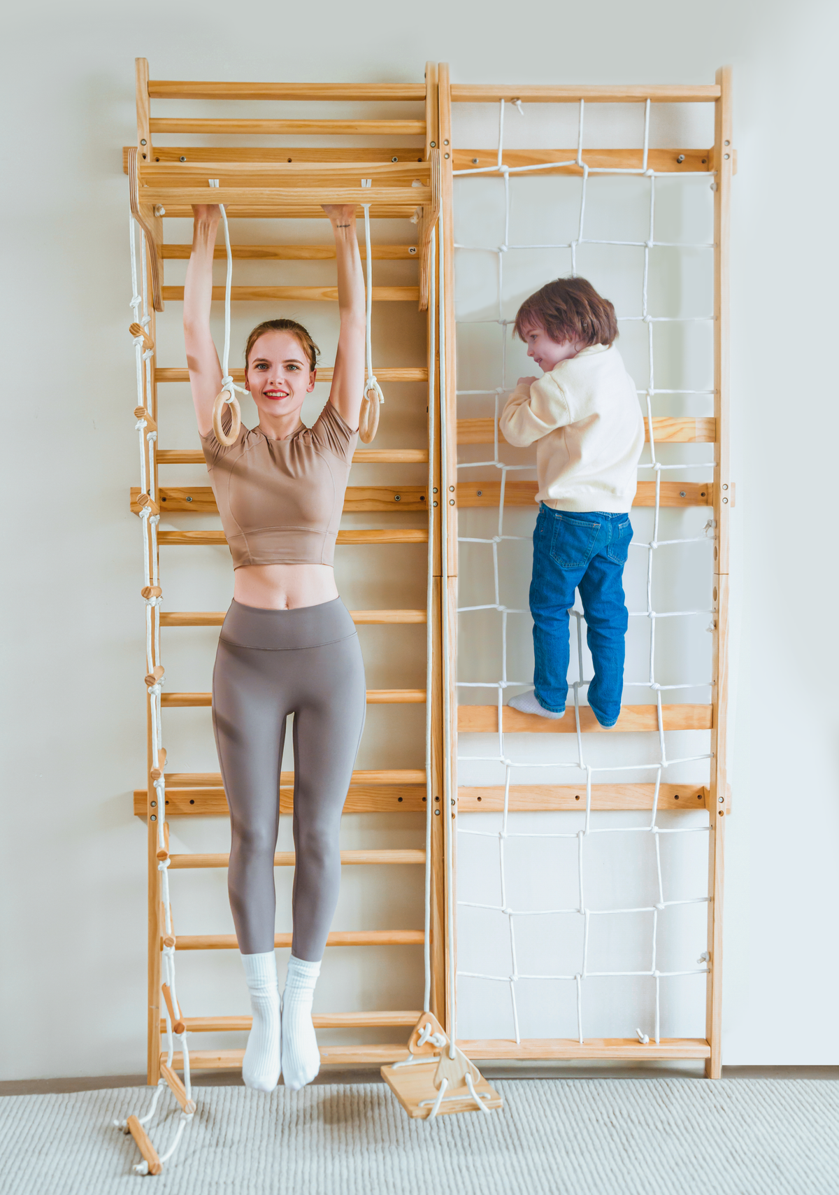 Neem 79" | Swedish Ladder & Rope Wall, Indoor Wooden Climber for Kids