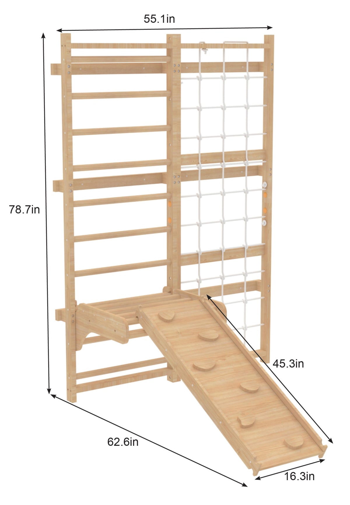 Neem 79" | Swedish Ladder & Rope Wall, Indoor Wooden Climber for Kids