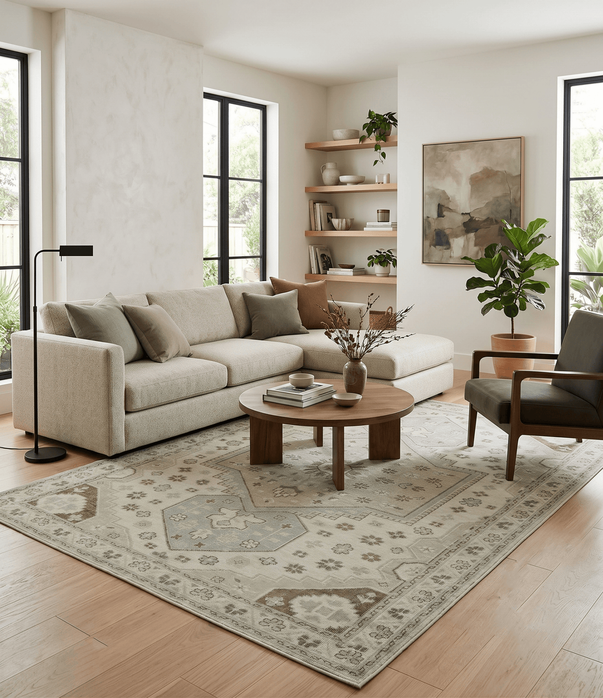 Neutral Ivory, Brown and Gray Hand knotted Traditional Multi Size wool Area Rug