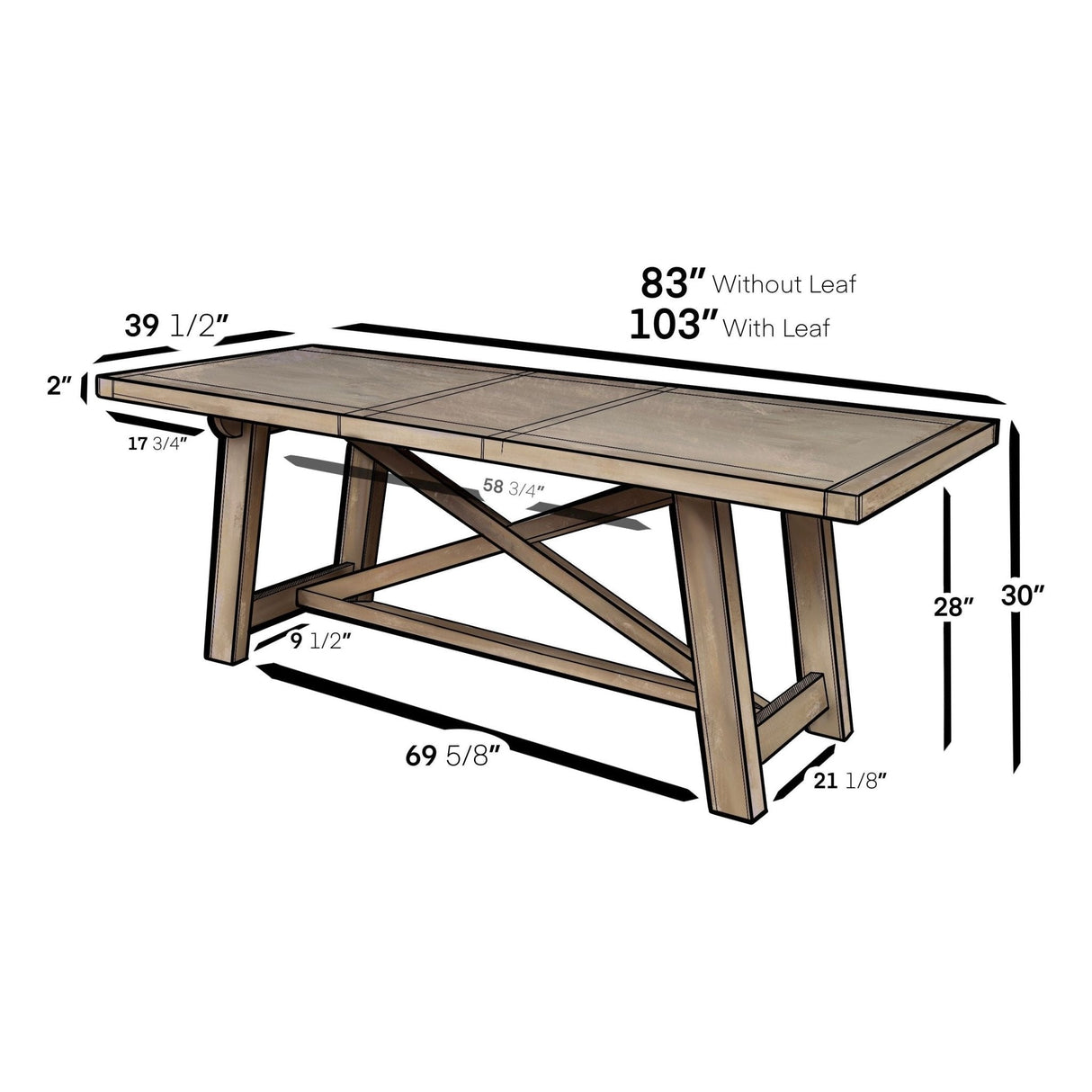 Newberry Rectangular Dining Table, Weathered Natural-Dining Tables-Parc Decor
