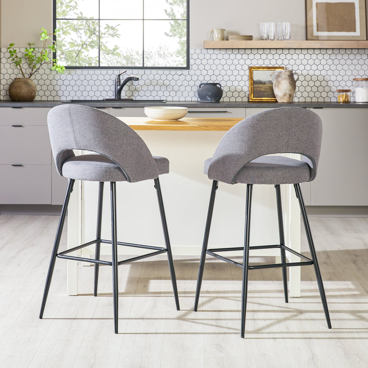 O Modern 2-Piece Minimalist Upholstered Bar Stool Set of 2-Dining / Kitchen-Parc Decor