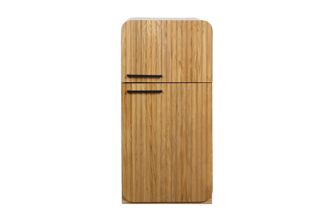 Oak Fluted Play Fridge – Montessori Wooden Toy Refrigerator