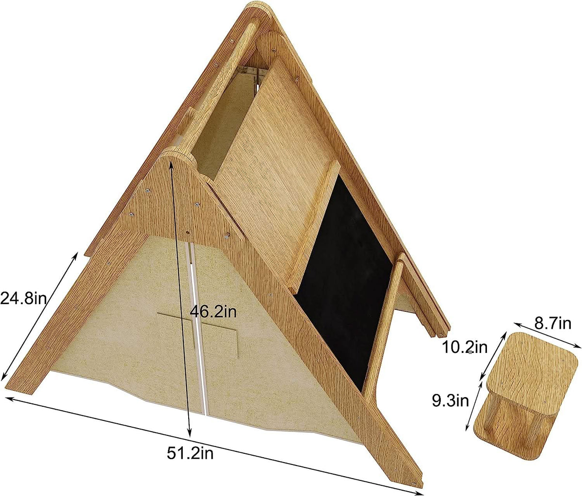 Oak Montessori Play Tent & Climber | Wooden Activity House with Rock Wall, Chalkboard, Desk & Stool