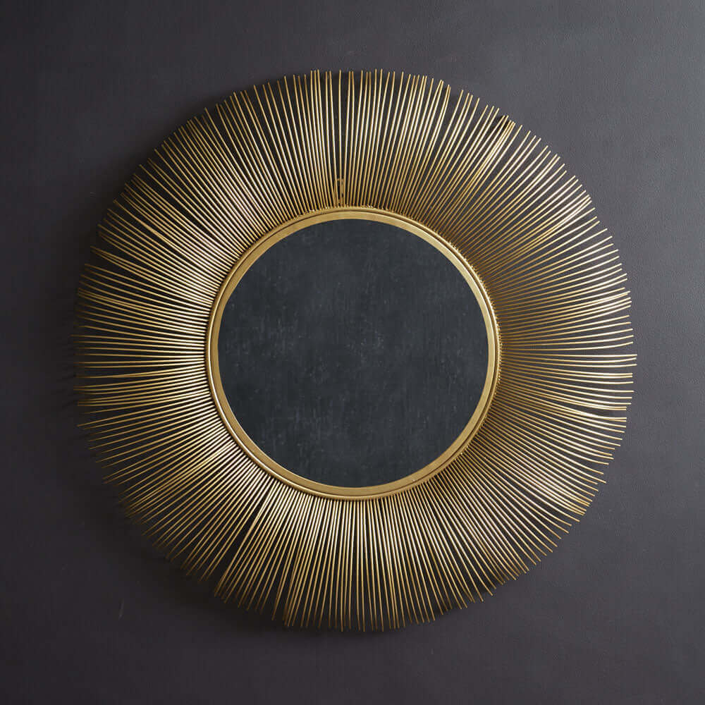 Old Hollywood Round Golden Sunburst Wall Mirror-Mirror-Parc Decor