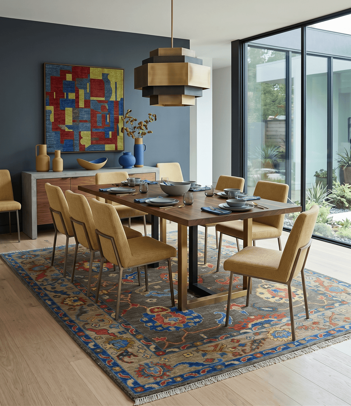 Olive and Blue Vibrant Colorful Traditional Oushak Multi Size wool Area Rug