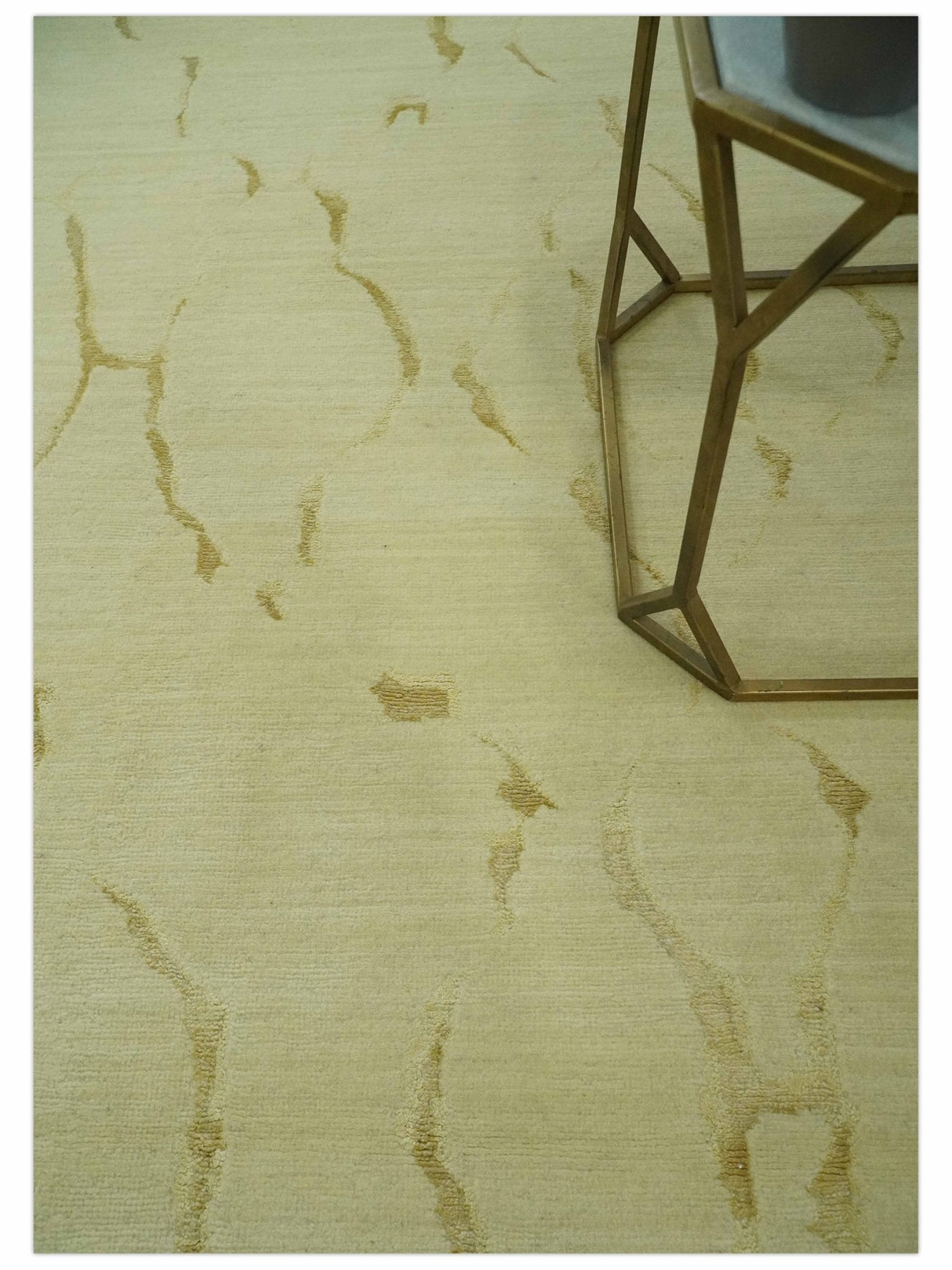 Olive and Gold Modern Abstract Design Hand loom 6x9 wool and Art silk Area Rug-Area Rug-Parc Decor