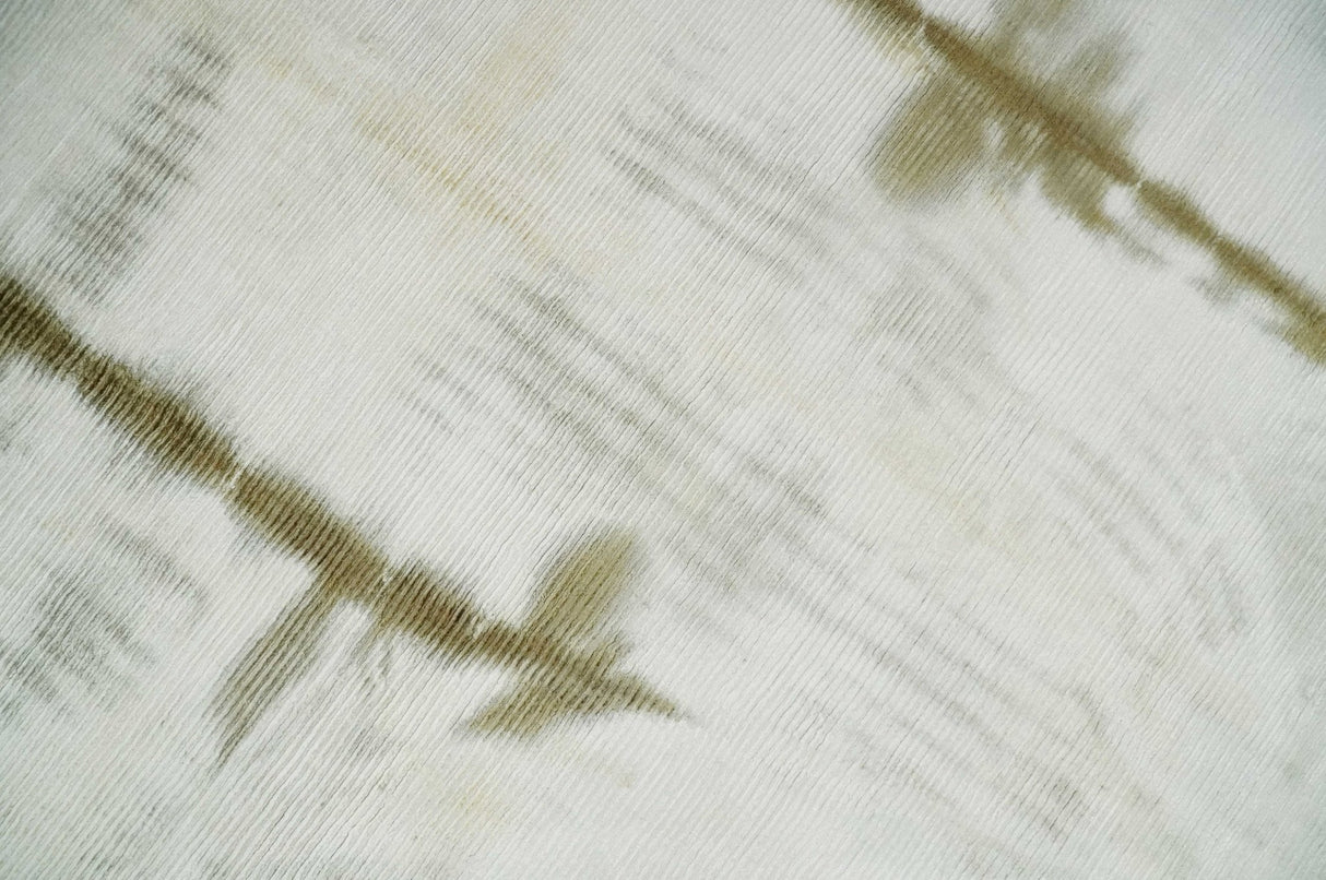 Olive and ivory 6x9 Modern Abstract Hand Woven Art Silk Rug