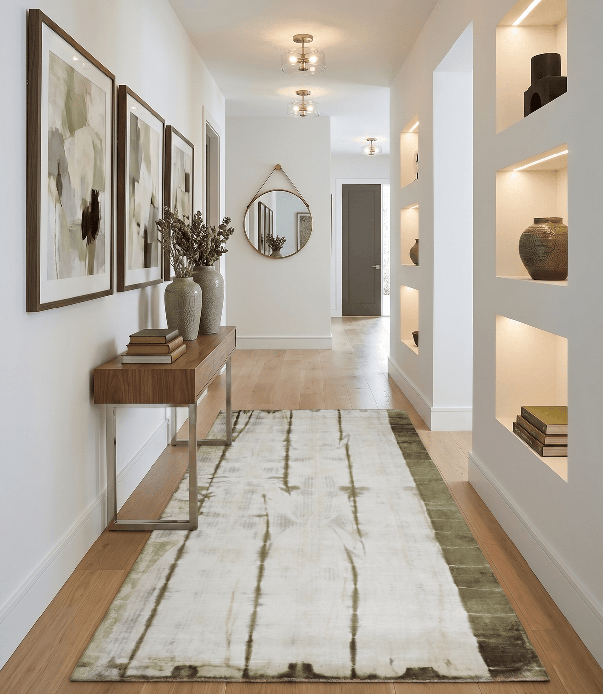 Olive and ivory 6x9 Modern Abstract Hand Woven Art Silk Rug