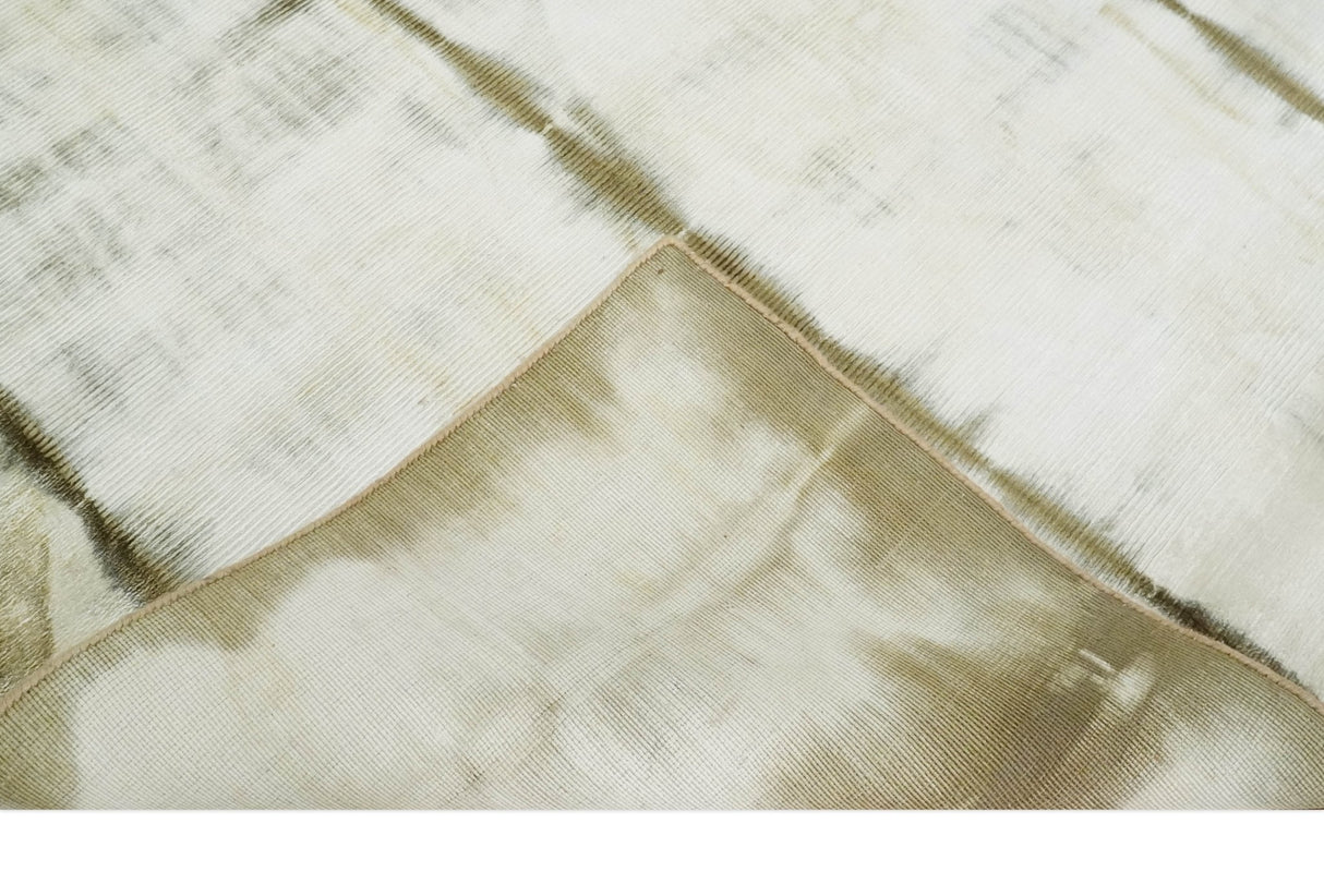 Olive and ivory 6x9 Modern Abstract Hand Woven Art Silk Rug | KNT1